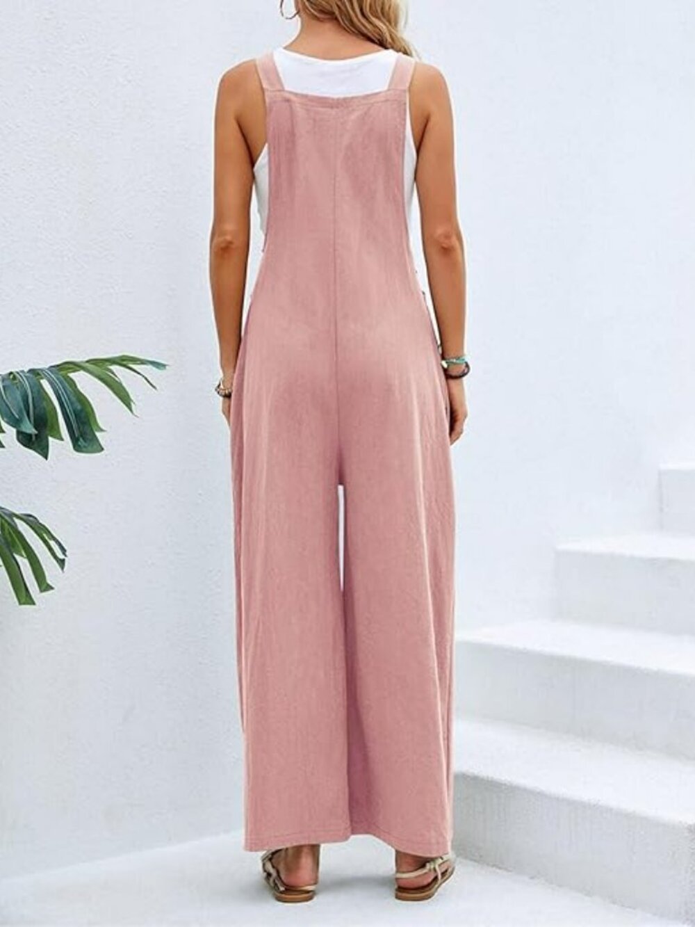 Chic: Women’s Wide-Leg Jumpsuit Casual Loose Fit Palazzo Romper 4 Summer -Large - Picture 3 of 4